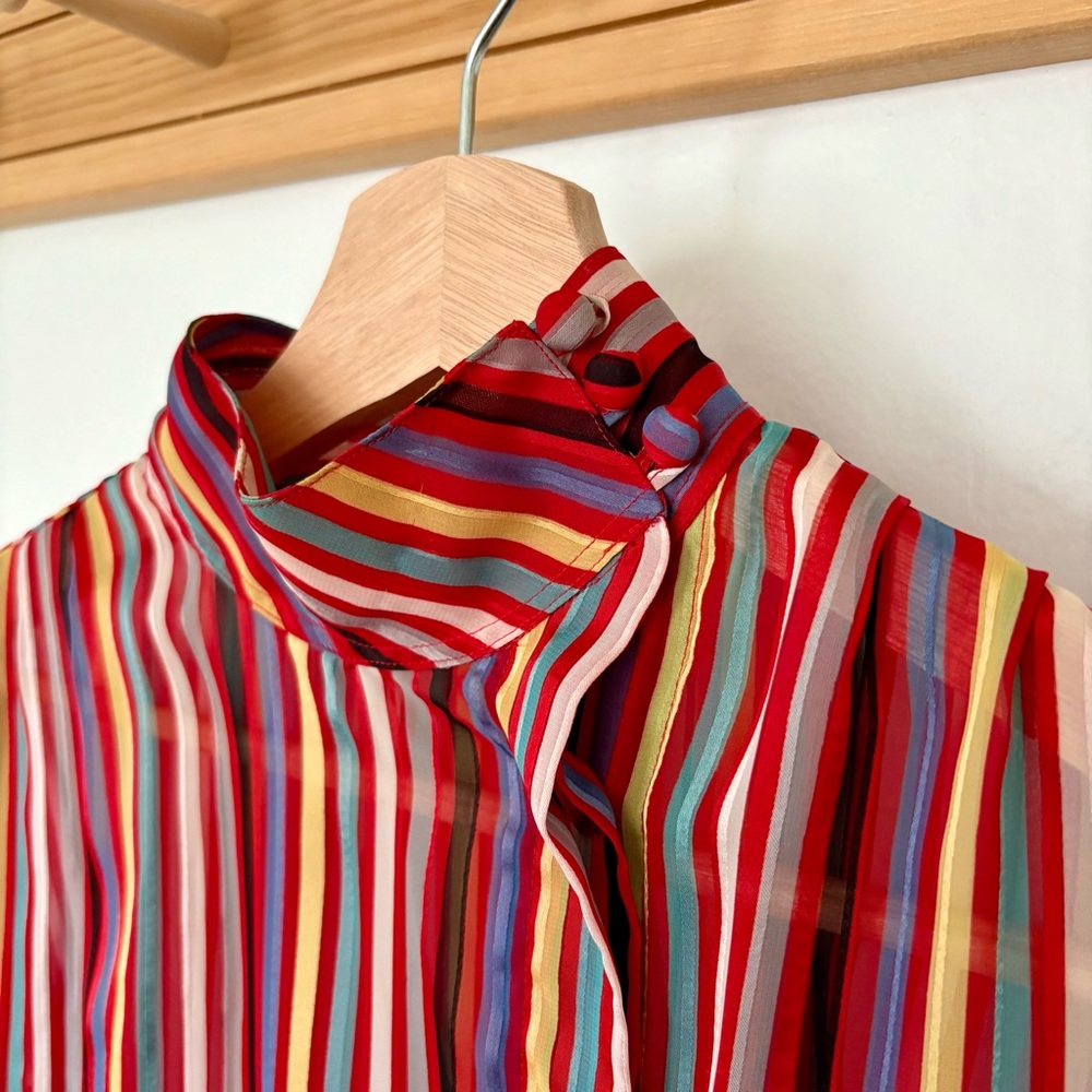 Colorful Striped Button-Up Blouse- vintage Tootsie 4